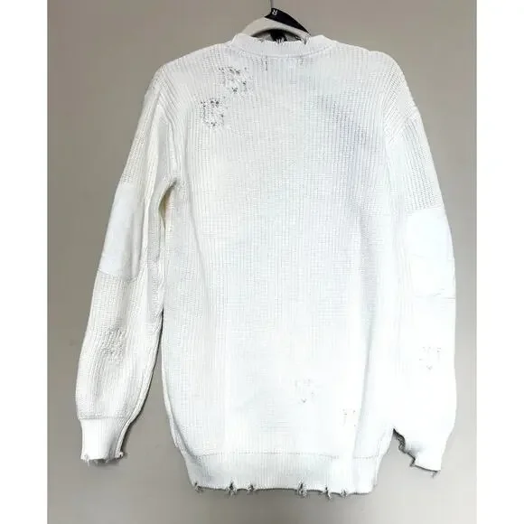 NWT SEROYA Retrofete White Distressed Knit Devin Sweater Oversized Size XS - Picture 8 of 10
